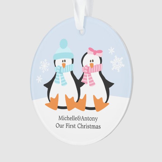 Pinguïn Couple Custom Kerstmis Ornament (voorkant)