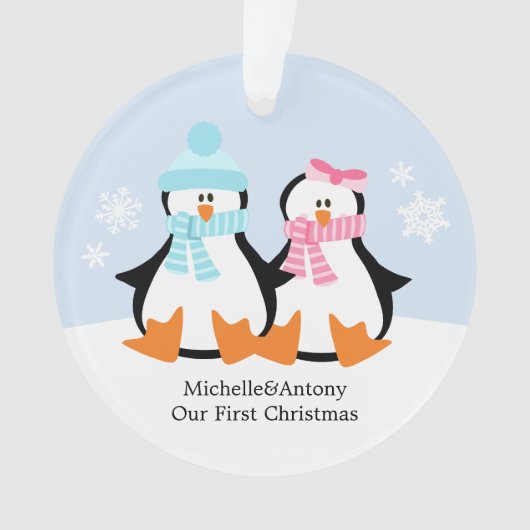 Pinguïn Couple Custom Kerstmis Ornament (voorkant)