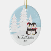 Pinguïn Couple Love Cute First-kerstversiering Keramisch Ornament (Rechts)