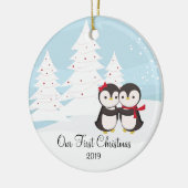 Pinguïn Couple Love Cute First-kerstversiering Keramisch Ornament (Links)