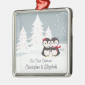 Pinguïn Couple Love Cute First-kerstversiering Metalen Ornament (Links)