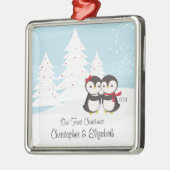 Pinguïn Couple Love Cute First-kerstversiering Metalen Ornament (Links)