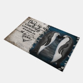 Pinguïn Couples Doormat, Housewarming Gift Deurmat (Schuin)