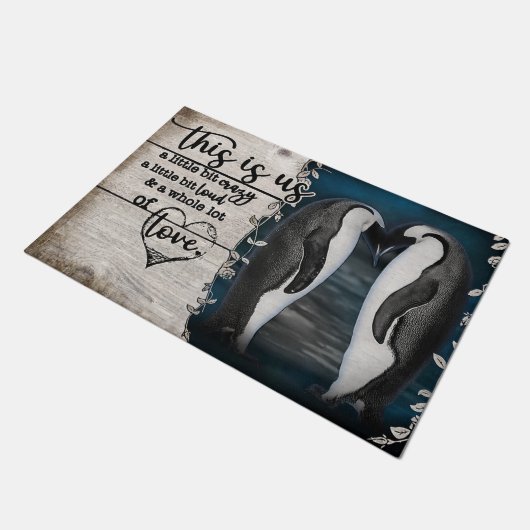 Pinguïn Couples Doormat, Housewarming Gift Deurmat (Schuin)