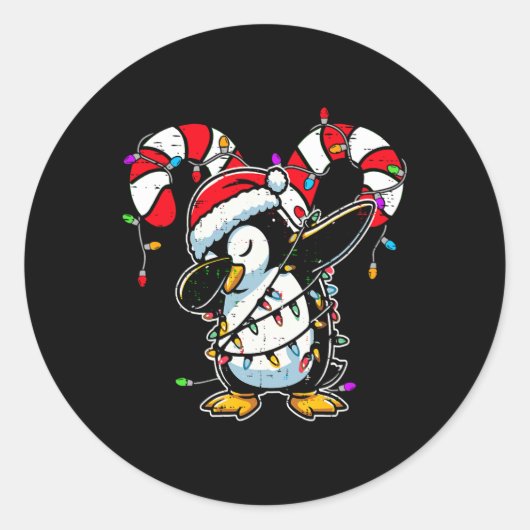 Pinguïn Dab Kerst Kerststok Winter Peuter Fun Ronde Sticker (Voorkant)