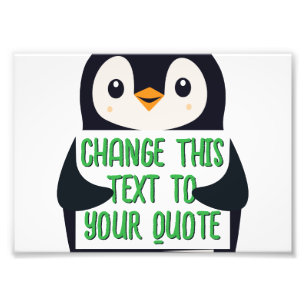 Pinguïn die een bord vasthoudt met een aangepast b foto afdruk