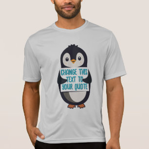 Pinguïn die een bord vasthoudt met een aangepast b t-shirt