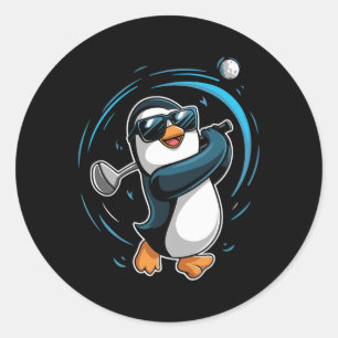 Pinguïn die golf speelt sport dier schattige pingu ronde sticker