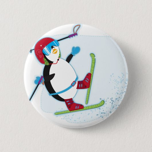 Pinguïn die onder de ski valt ronde button 5,7 cm (Voorkant)
