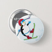 Pinguïn die onder de ski valt ronde button 5,7 cm (Voorkant /achterkant)