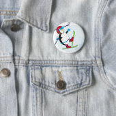Pinguïn die onder de ski valt ronde button 5,7 cm (In situ)