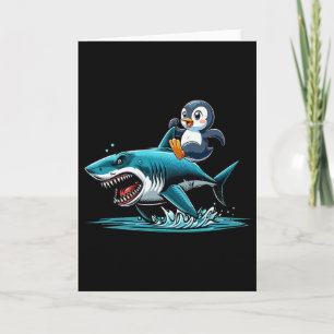 Pinguïn die op haai rijdt kostuum zee dier liefheb kaart