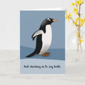 Pinguïn die warme gedachten naar je groeten stuurt kaart (Gele Bloem)