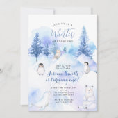 Pinguïn Dier Winter Onederland 1e verjaardag Kaart (Voorkant)