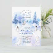 Pinguïn Dier Winter Onederland 1e verjaardag Kaart (Staand voorkant)