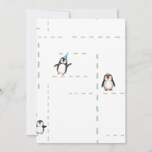 Pinguïn Dier Winter Onederland 1e verjaardag Kaart (Achterkant)