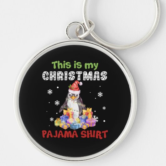 Pinguïn Dit Is Mijn Kerst Pyjama Shirt Sleutelhanger (Voorkant)