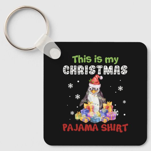 Pinguïn Dit Is Mijn Kerst Pyjama Shirt Sleutelhanger (Voorkant)