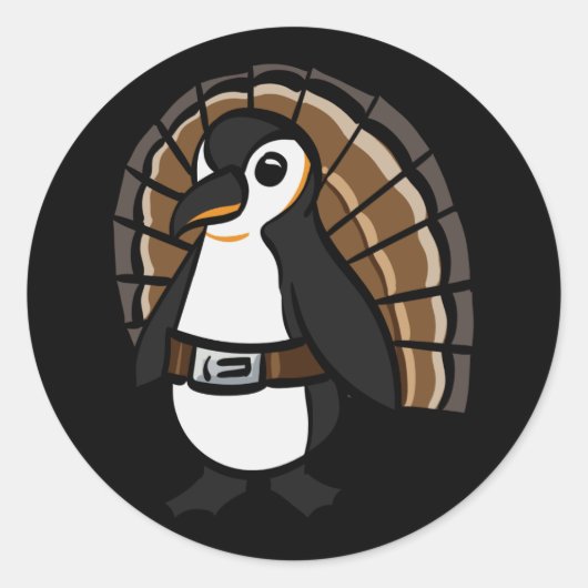 Pinguïn draagt een kalkoenkostuum. ronde sticker (Voorkant)