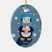 Pinguïn drink hete cacao gepersonaliseerde ornamen keramisch ornament (Voorkant)