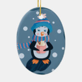 Pinguïn drink hete cacao gepersonaliseerde ornamen keramisch ornament (Achterkant)