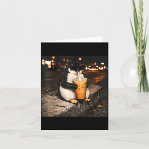 Pinguïn drinkt ijskoude koffie grappige dieren mem kaart