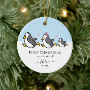 Pinguïn eerste kerstfamilie van 3 keramisch ornament