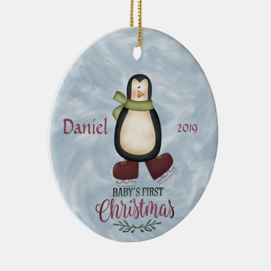 Pinguïn - Eerste Kerstmis voor baby's Keramisch Ornament (Rechts)