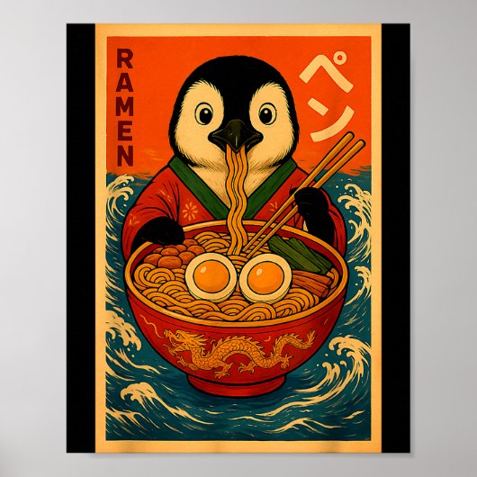 Pinguïn eet Ramen Japanse Noedels Grappig  Poster (Voorkant)