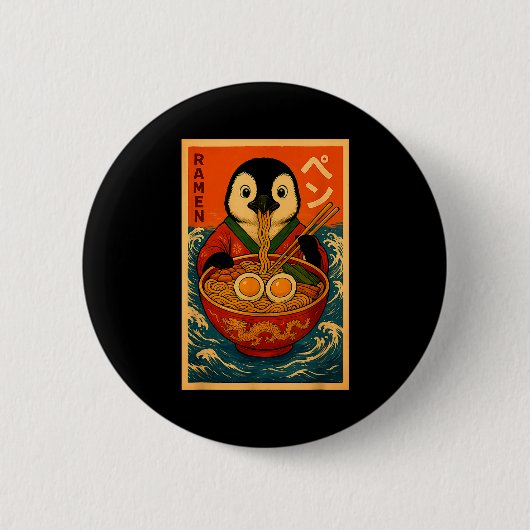 Pinguïn eet Ramen Japanse Noedels Grappig  Ronde Button 5,7 Cm (Voorkant)