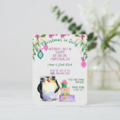 pinguïn en cadeaus voor Kerstmis in Juli feest Kaart (Staand voorkant)