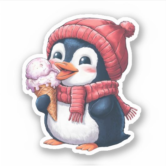 Pinguïn en Ice Cream Sticker (Voorkant)