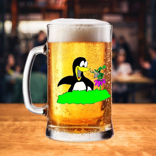 Pinguïn en Leprechaun Matglas Bierpul