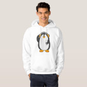 Pinguïn en mobiele telefoon met headset hoodie (Voorkant volledig)