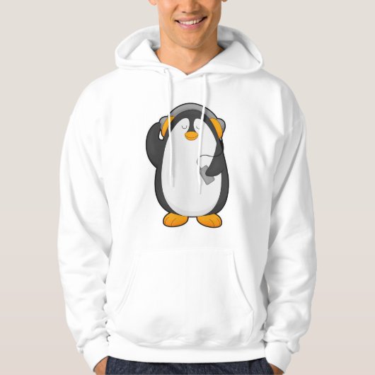 Pinguïn en mobiele telefoon met headset hoodie (Voorkant)