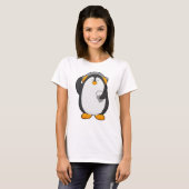 Pinguïn en mobiele telefoon met headset t-shirt (Voorkant volledig)