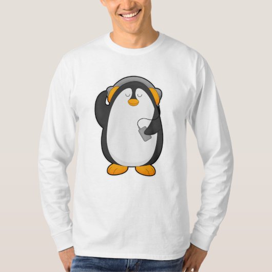 Pinguïn en mobiele telefoon met headset t-shirt (Voorkant)