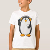 Pinguïn en mobiele telefoon met headset t-shirt (Voorkant)