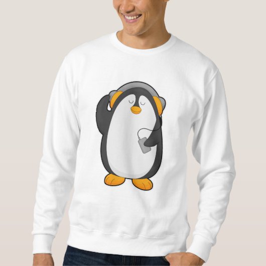 Pinguïn en mobiele telefoon met headset trui (Voorkant)
