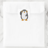 Pinguïn en mobiele telefoon met headset vierkante sticker (Tas)