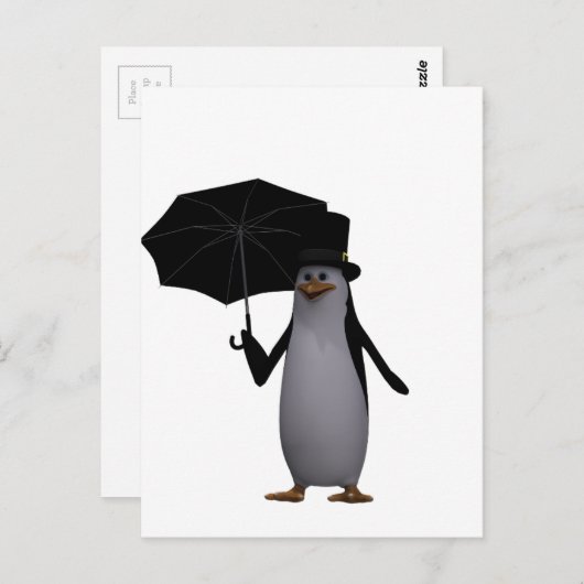 pinguïn en paraplu briefkaart (Voorkant / Achterkant)