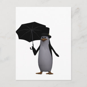 pinguïn en paraplu briefkaart