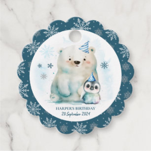 Pinguïn en Polar Beer Winterverjaardag Bedankjes Labels