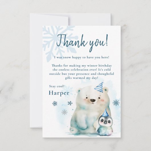 Pinguïn en Polar Beer Winterverjaardag Bedankkaart (Voorkant)
