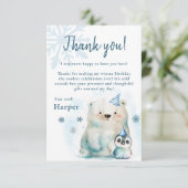Pinguïn en Polar Beer Winterverjaardag Bedankkaart (Staand voorkant)