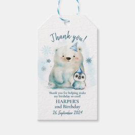 Pinguïn en Polar Beer Winterverjaardag Cadeaulabel