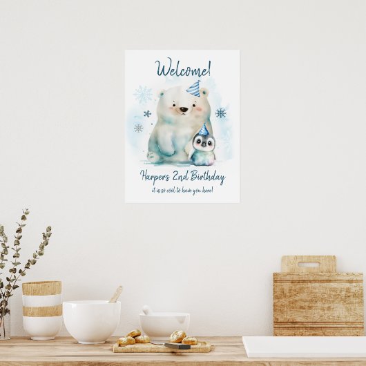 Pinguïn en Polar Beer Winterverjaardag Poster (Keuken)