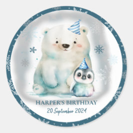 Pinguïn en Polar Beer Winterverjaardag Ronde Sticker