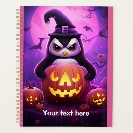 Pinguïn en pompoen paarse roze planner (Voorkant)