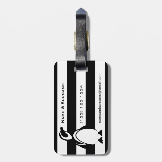 Pinguïn en Strepen Bagagelabel (Achterkant verticaal)